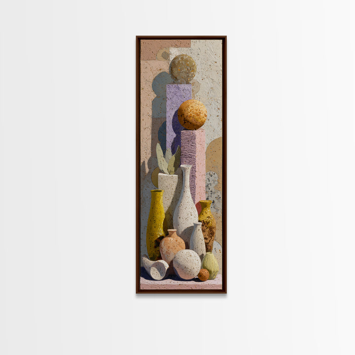 Abstract Clay Shapes Framed Canvas Print, Boho Art, Digital Print, Living Room Decor, Abstract Art, Bohemian, Gallery Decor, BOH-1x3-52