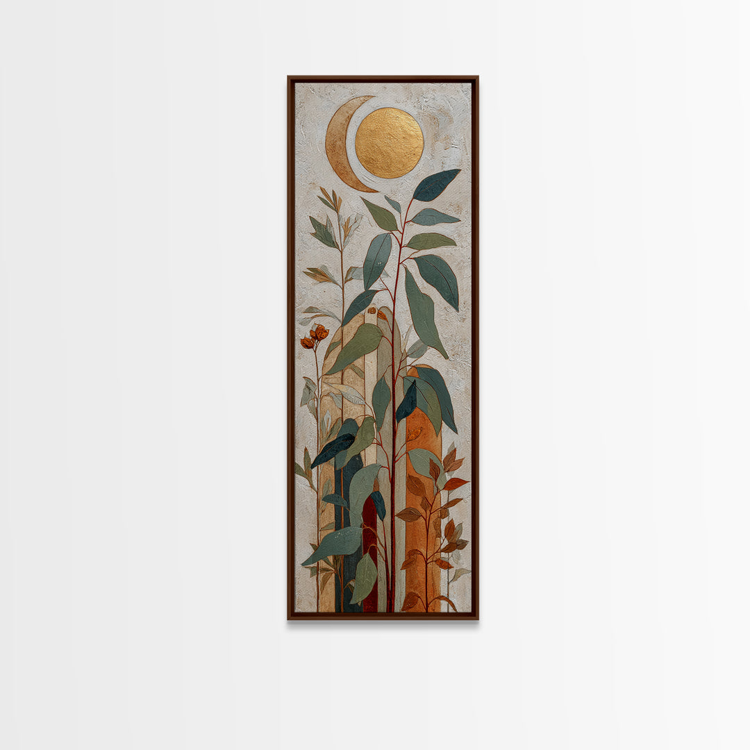 Sage Green Eucalyptus and Crescent Moon Canvas Print, Boho Art, Modern Decor, Living Room Decor, Fine Art, Bohemian, Wall Decor, BOH-1x3-59