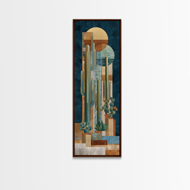 Desert Sun with Cactus and Warm Clay Framed Canvas Print, Boho Art, Boho, Living Room Decor, Fine Art, Bohemian, Wall Art Print, BOH-1x3-61