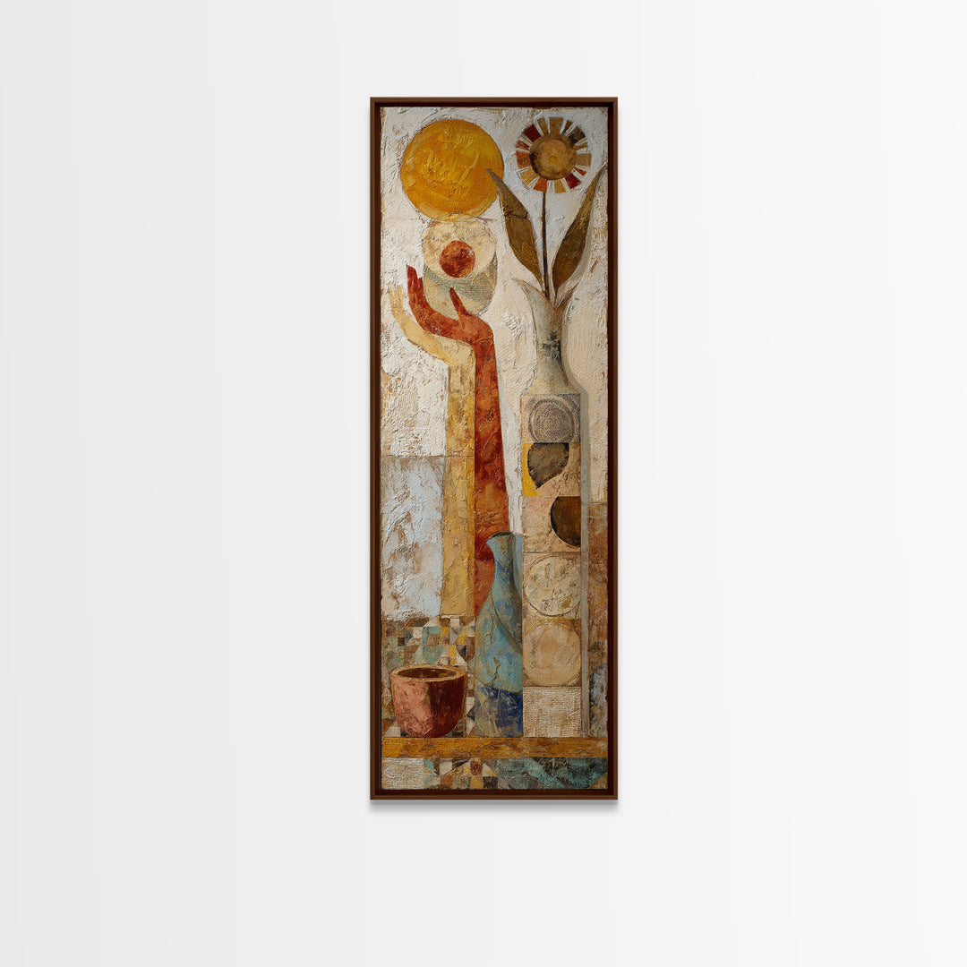 Mystic Hand Holding a Tiny Sun Framed Canvas Print, Boho Art, Wall Art, Living Room Decor, Watercolor Art, Bohemian, Art Deco, BOH-1x3-66
