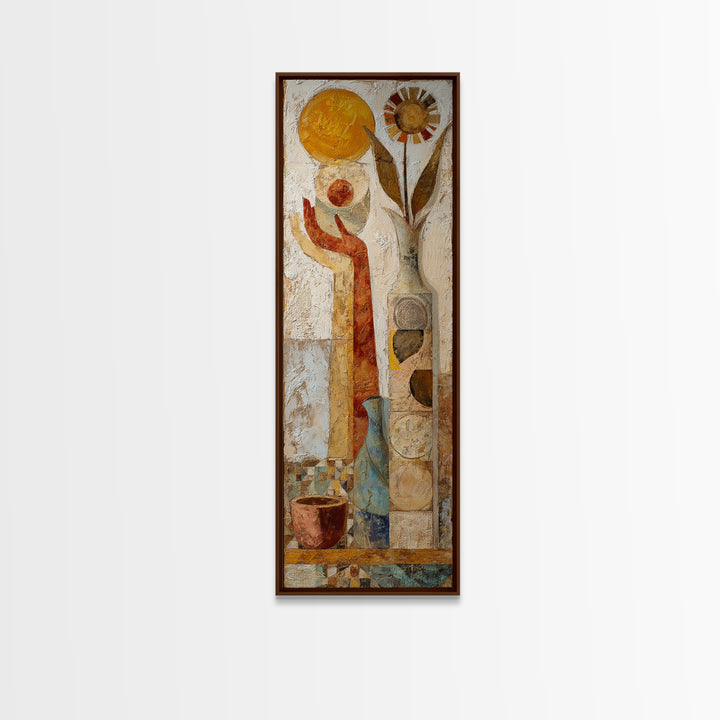 Mystic Hand Holding a Tiny Sun Framed Canvas Print, Boho Art, Wall Art, Living Room Decor, Watercolor Art, Bohemian, Art Deco, BOH-1x3-66