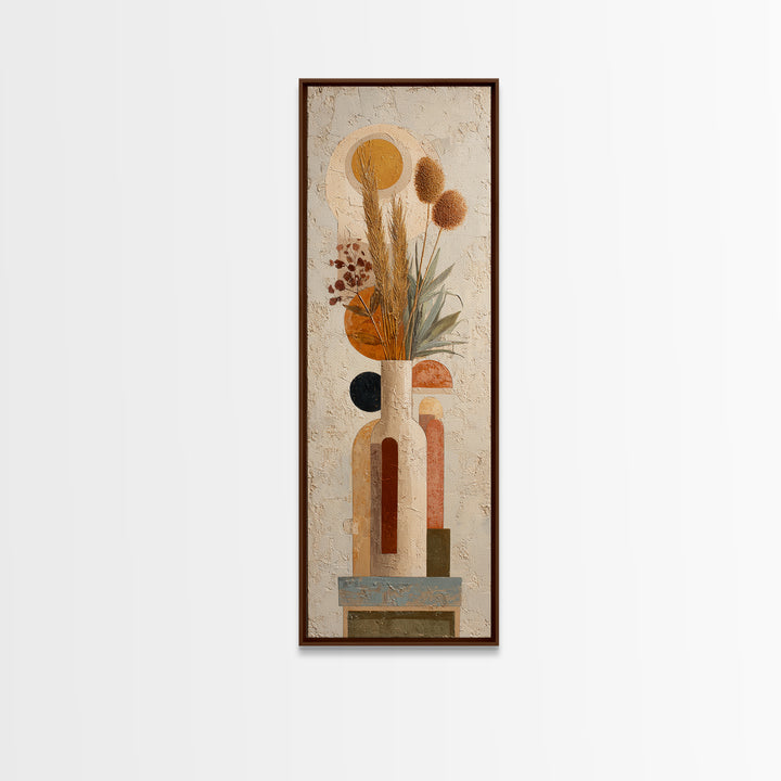 Bohemian Vase with Dried Pampas Grass Framed Canvas Print, Boho Art, Printable, Living Room Decor, Oil Painting, Bohemian, BOH-1x3-69