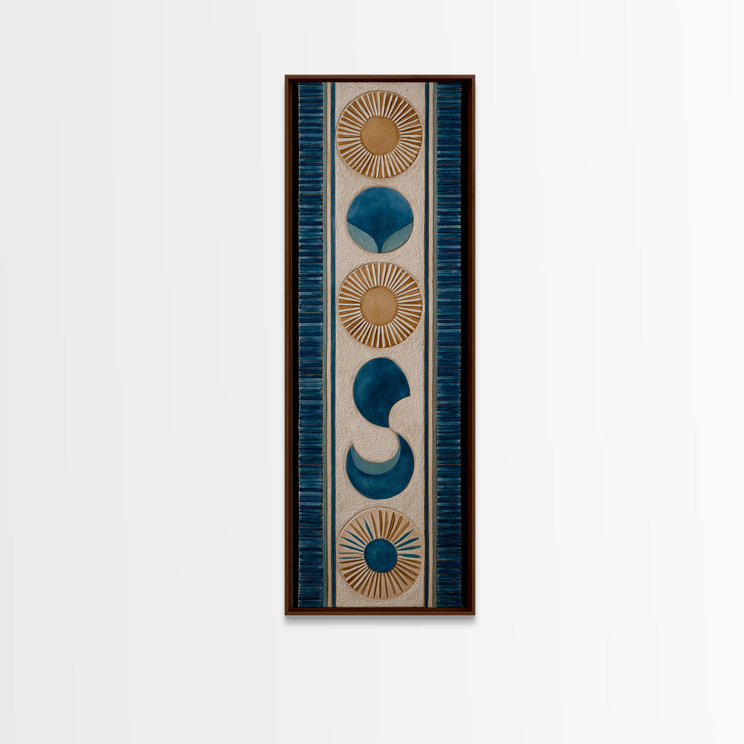 Sun and Moon Celestial Folk Motif Framed Canvas Print, Boho Art, Room Decor, Living Room Decor, Fine Art, Bohemian, Printable, BOH-1x3-70
