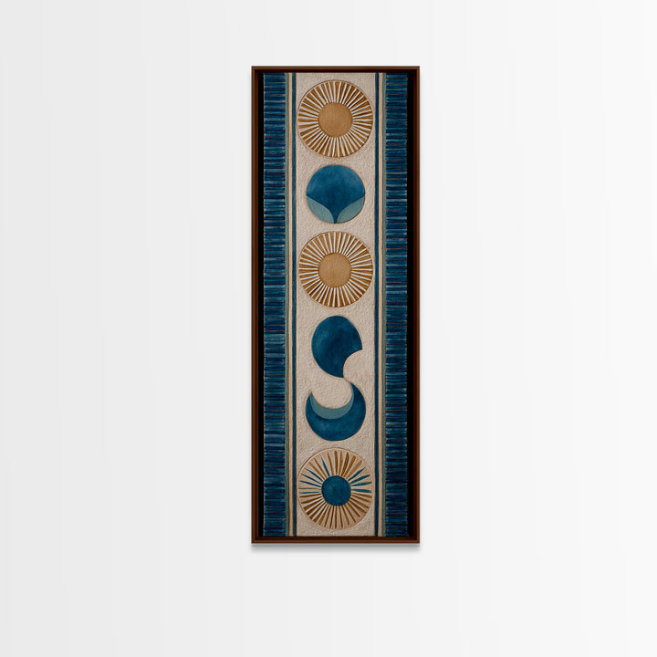 Sun and Moon Celestial Folk Motif Framed Canvas Print, Boho Art, Room Decor, Living Room Decor, Fine Art, Bohemian, Printable, BOH-1x3-70
