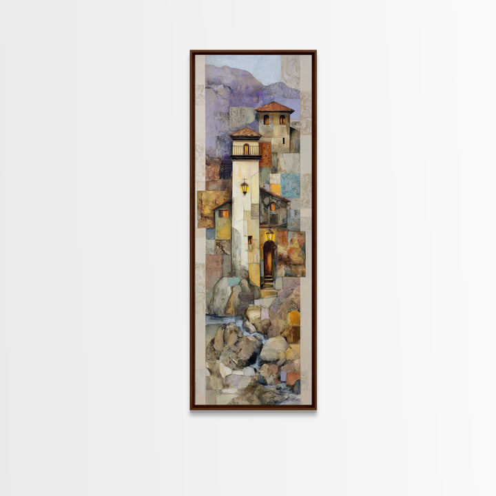 Earth Tone Mountain and River Abstraction Framed Canvas Print, Boho Art, Contemporary Art, Living Room Decor, Bohemian, BOH-1x3-71