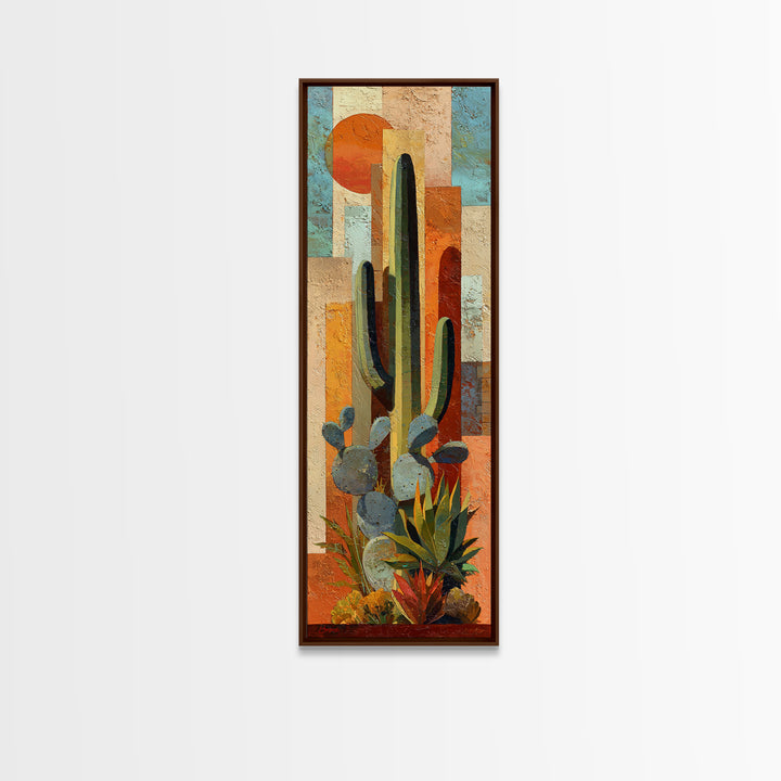 Desert Sun with Cactus and Warm Clay Canvas Print, Boho Art, Canvas Art, Living Room Decor, Fine Art, Bohemian, Wall Art Set, BOH-1x3-85