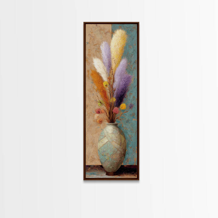 Bohemian Vase with Dried Pampas Grass Canvas Print, Boho Art, Artwork, Living Room Decor, Fine Art, Bohemian, Boho Decor, BOH-1x3-93