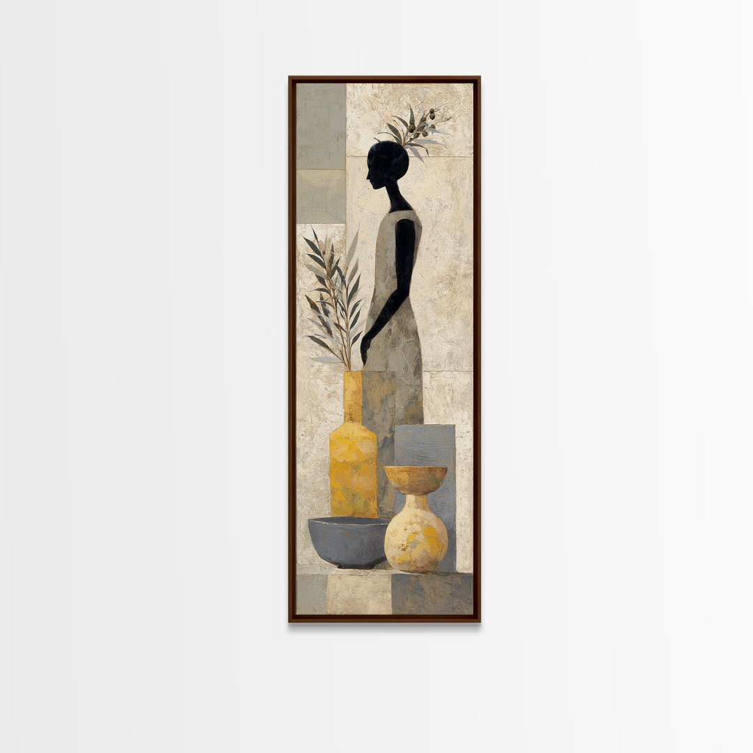 Minimal Black Line Figure Framed Canvas Print, Boho Art, Statement Artwork, Living Room Decor, Fine Art, Bohemian, Art Prints, BOH-1x3-96