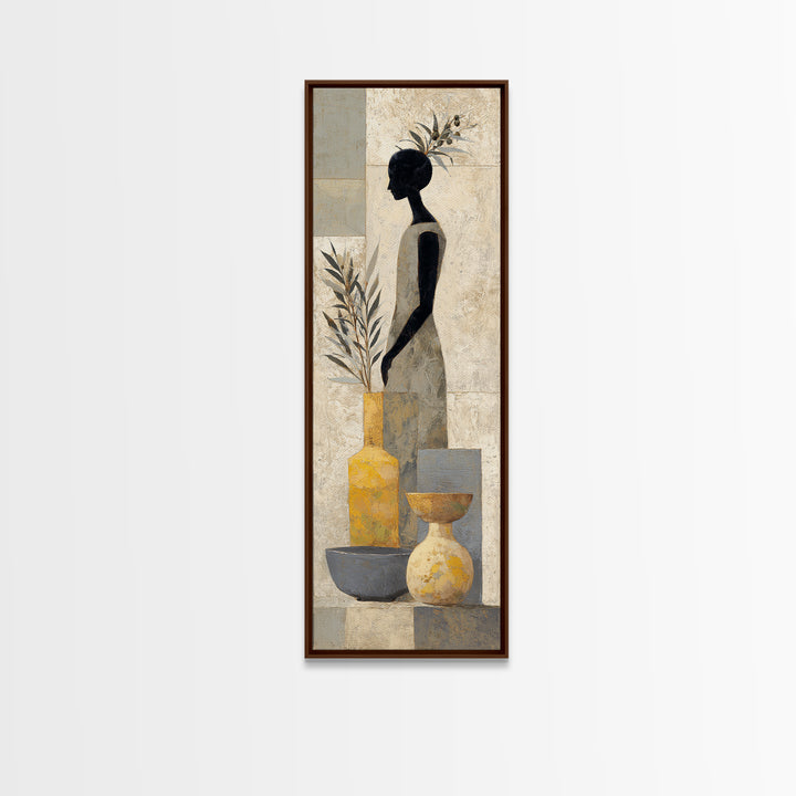 Minimal Black Line Figure Framed Canvas Print, Boho Art, Statement Artwork, Living Room Decor, Fine Art, Bohemian, Art Prints, BOH-1x3-96