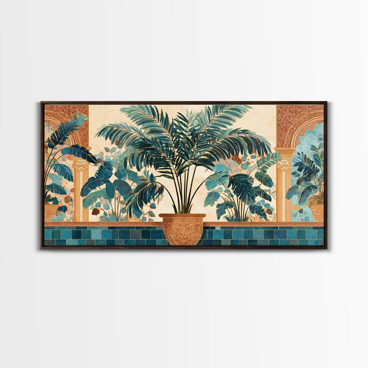 Terracotta Palm Leaves Framed Canvas Print, Boho Art, Wallart, Living Room Decor, Fine Art, Bohemian, Living Room Wall Art, BOH-2x1-1