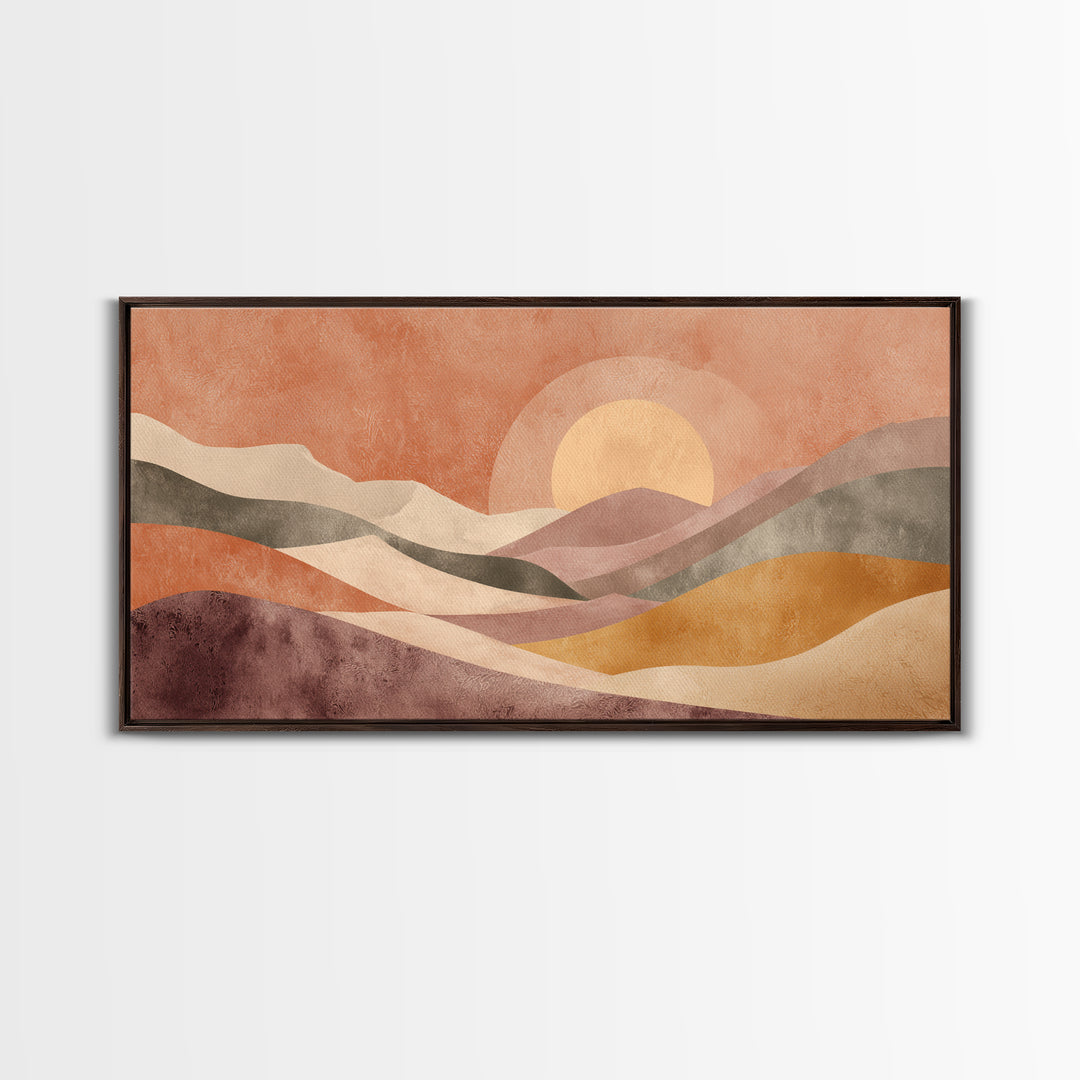 Sunrise over Rolling Dunes in Muted Peach Canvas Print, Boho Art, Art Deco, Living Room Decor, Bohemian, Modern Wall Art, BOH-2x1-17