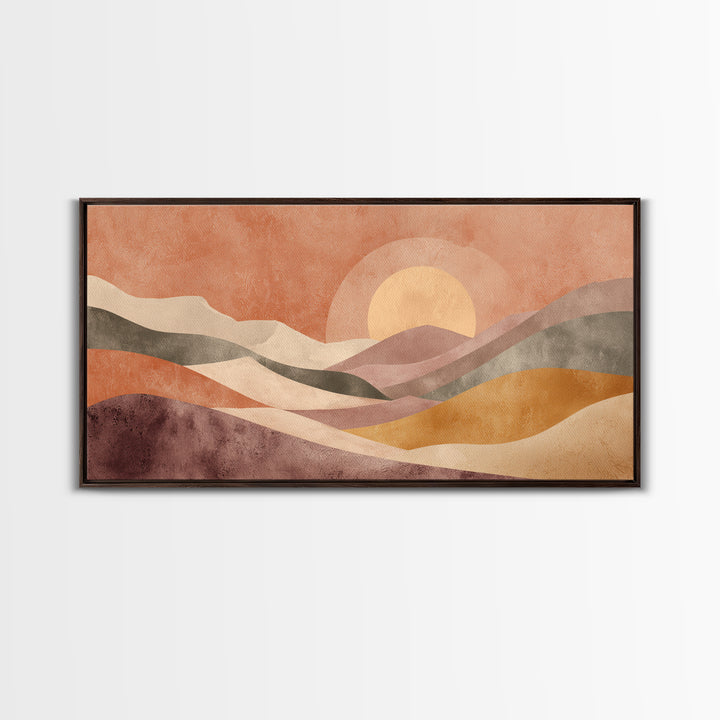 Sunrise over Rolling Dunes in Muted Peach Canvas Print, Boho Art, Art Deco, Living Room Decor, Bohemian, Modern Wall Art, BOH-2x1-17