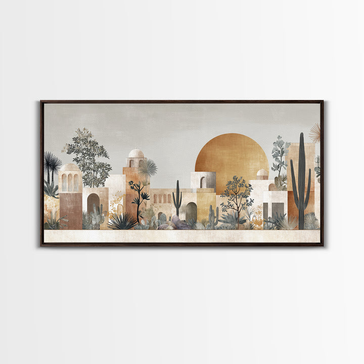 Desert Sun with Cactus and Warm Clay Canvas Print, Boho Art, Artwork, Living Room Decor, Fine Art, Bohemian, Boho Decor, BOH-2x1-21