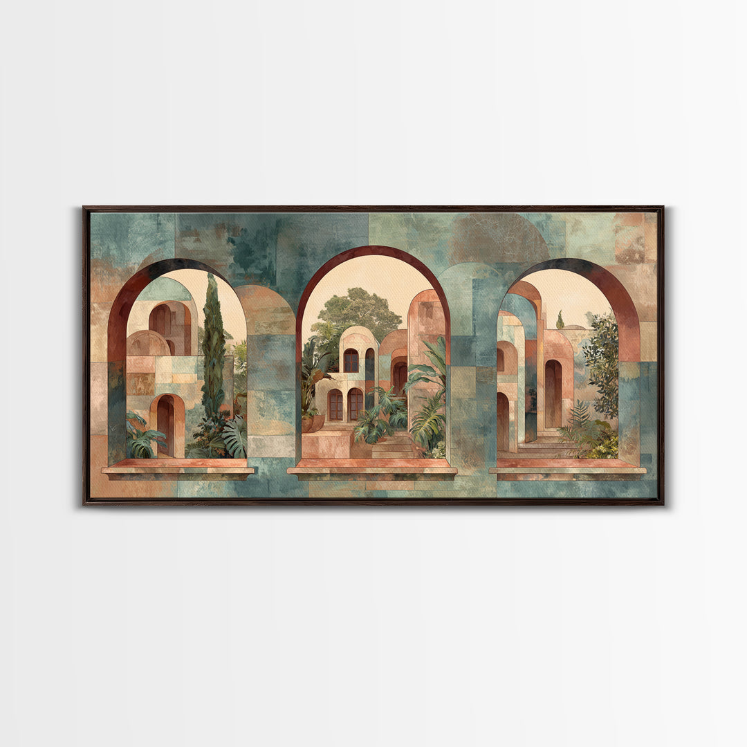 Neutral Rainbow Arches Framed Canvas Print, Boho Art, Boho, Living Room Decor, Abstract Art, Bohemian, Wall Art Print, BOH-2x1-23