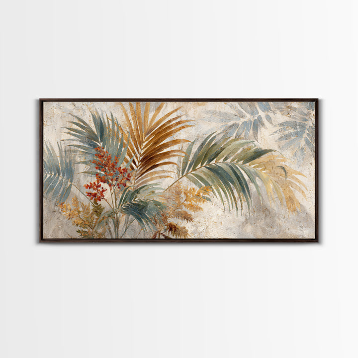 Terracotta Palm Leaves Framed Canvas Print, Boho Art, Wallart, Living Room Decor, Fine Art, Bohemian, Living Room Wall Art, BOH-2x1-25