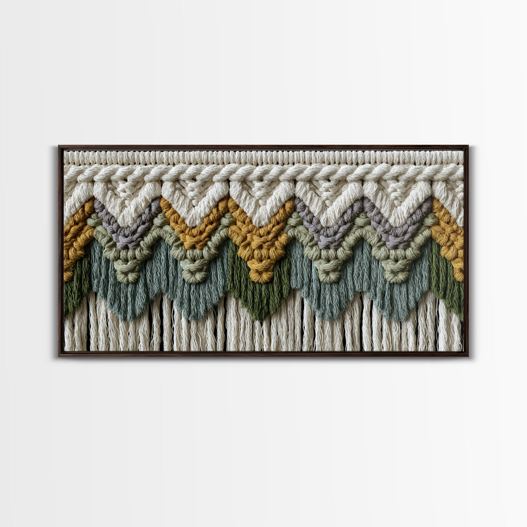 Macrame Geometric Fringe Pattern Framed Canvas Print, Boho Art, Room Decor, Living Room Decor, Fine Art, Bohemian, Printable, BOH-2x1-27