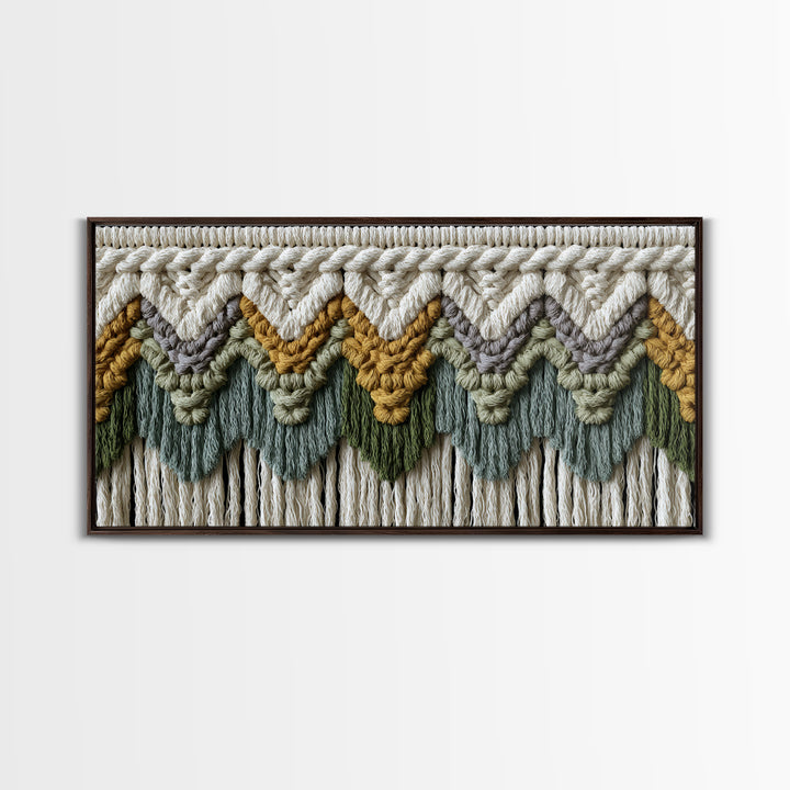 Macrame Geometric Fringe Pattern Framed Canvas Print, Boho Art, Room Decor, Living Room Decor, Fine Art, Bohemian, Printable, BOH-2x1-27