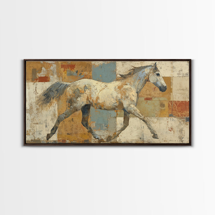 Wild Horse in Dusty Golden Light Framed Canvas Print, Boho Art, Wall Art, Living Room Decor, Fine Art, Bohemian, Art Deco, BOH-2x1-28