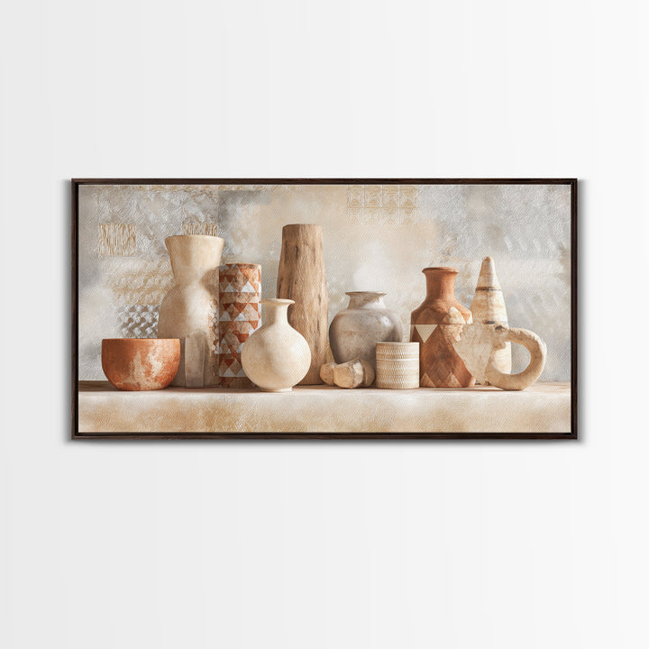 Tribal Neutral Pattern Framed Canvas Print, Boho Art, Prints, Living Room Decor, Fine Art, Bohemian, Abstract Art, Canvas Art, BOH-2x1-34