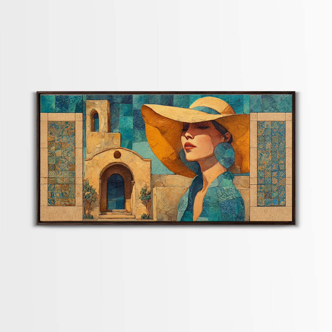 Desert Woman Portrait Framed Canvas Print, Boho Art, Wall Decor, Living Room Decor, Oil Painting, Bohemian, Art Nouveau, BOH-2x1-35