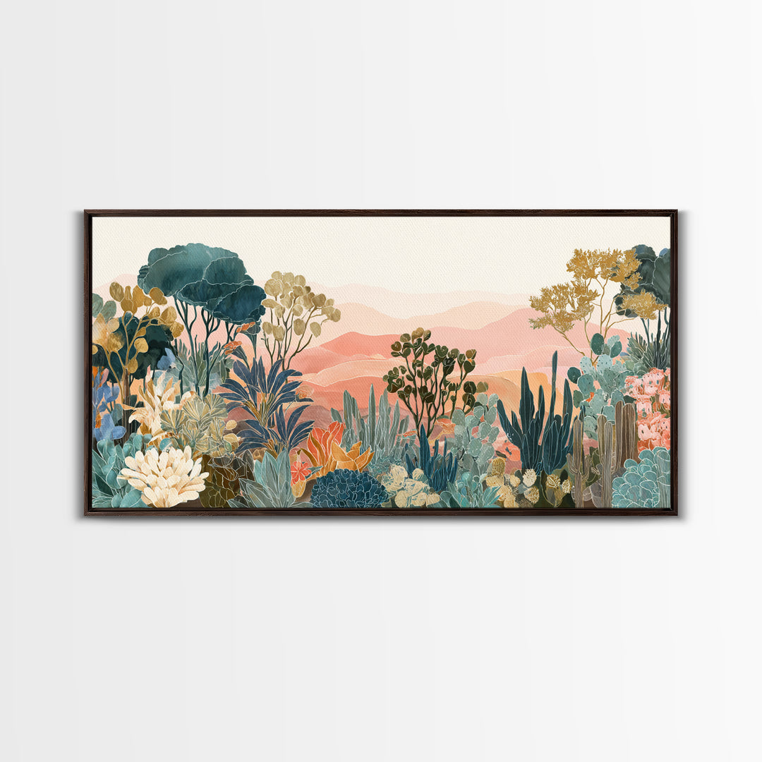 Sunrise over Rolling Dunes in Muted Peach Canvas Print, Boho Art, Art Deco, Living Room Decor, Bohemian, Modern Wall Art, BOH-2x1-41