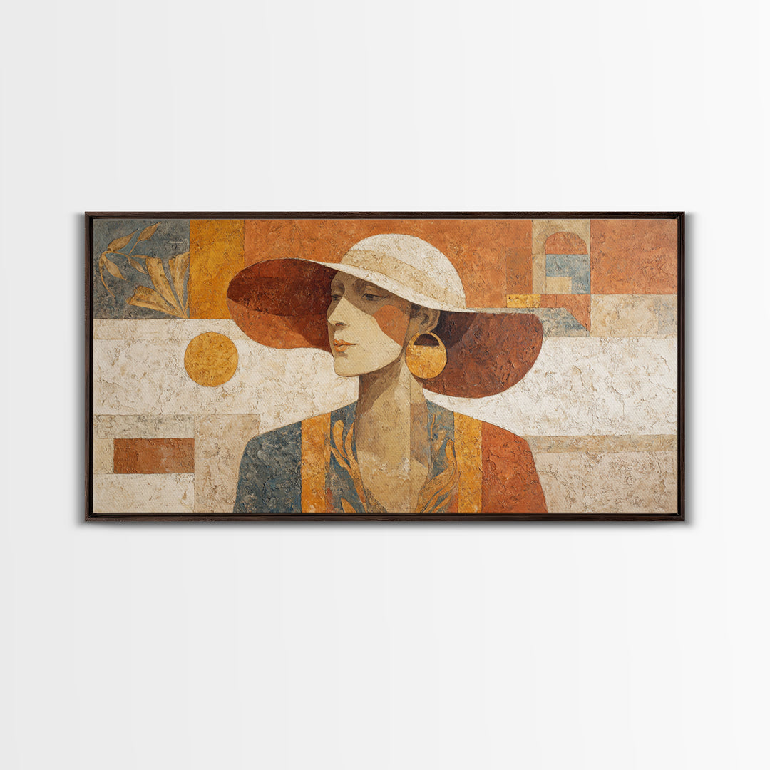 Desert Woman Portrait Framed Canvas Print, Boho Art, Boho Decor, Living Room Decor, Fine Art, Bohemian, Textured Painting, BOH-2x1-59