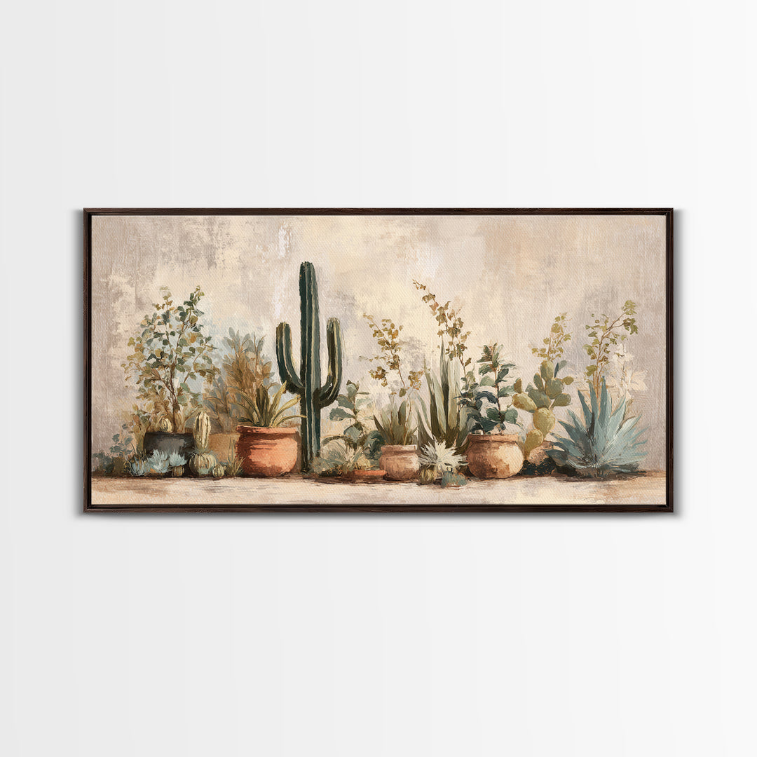 Warm Neutral Cactus Garden Illustration Canvas Print, Boho Art, Art Prints, Living Room Decor, Watercolor Art, Bohemian, BOH-2x1-62