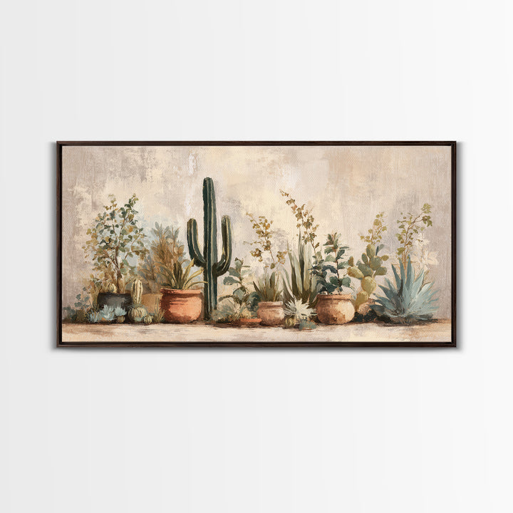 Warm Neutral Cactus Garden Illustration Canvas Print, Boho Art, Art Prints, Living Room Decor, Watercolor Art, Bohemian, BOH-2x1-62