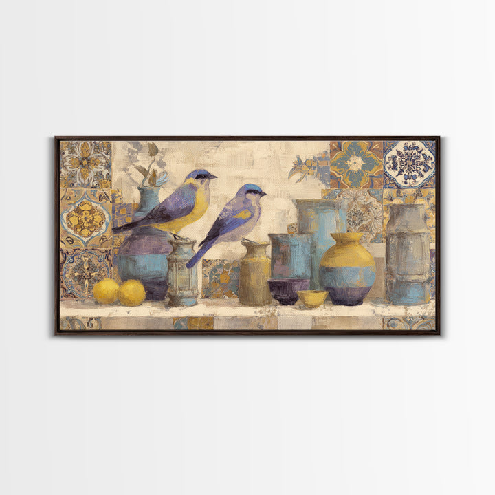 Boho Bird Pair Canvas Print, Boho Art, Printable Wall Art, Living Room Decor, Bohemian, Abstract Wall Art, Boho Wall Art, BOH-2x1-64