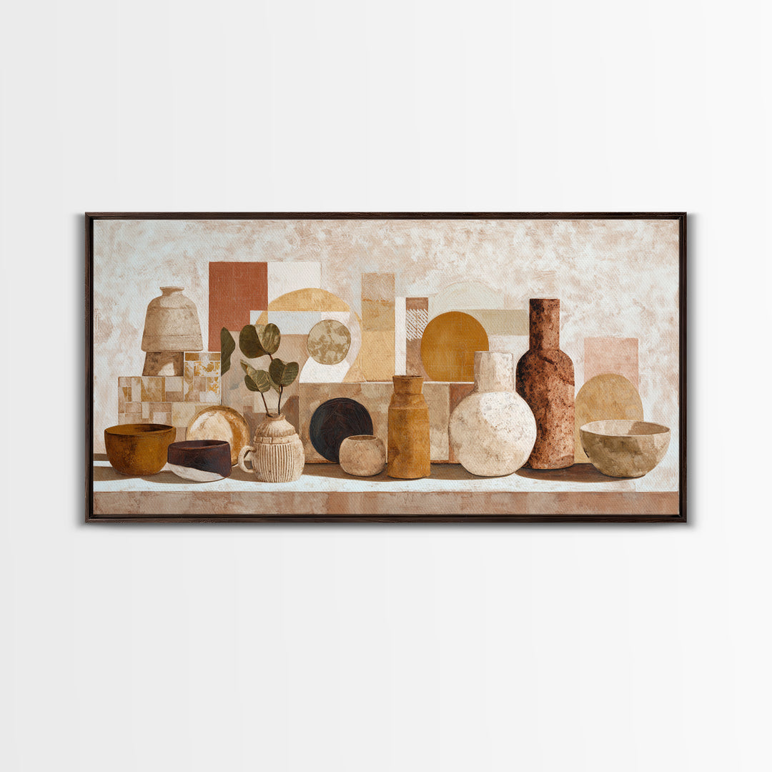 Organic Shape Collage Canvas Print, Boho Art, Mid Century Modern, Living Room Decor, Abstract Art, Bohemian, Boho Wall Art, BOH-2x1-68