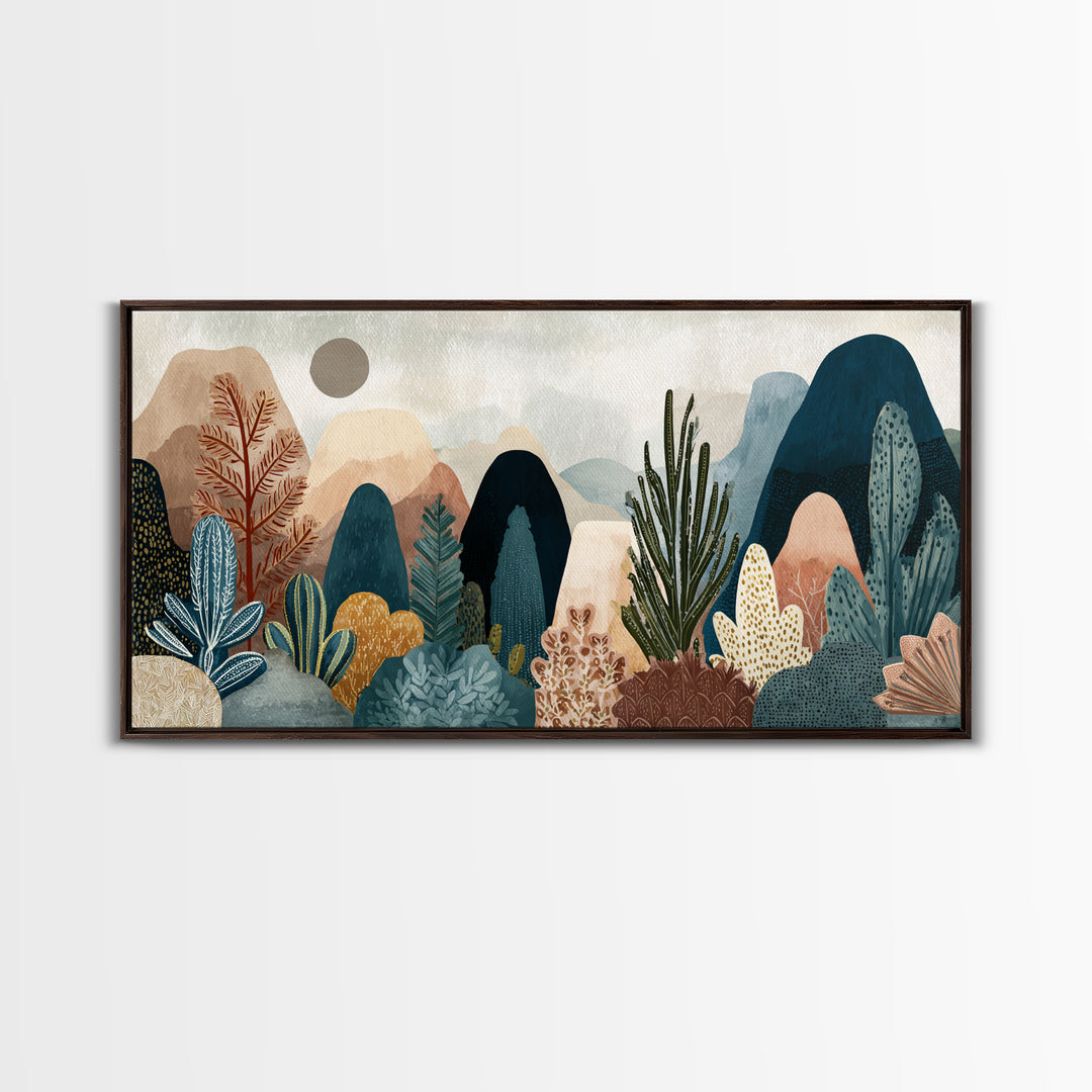Earth Tone Mountain and River Abstraction Framed Canvas Print, Boho Art, Printable, Living Room Decor, Fine Art, Bohemian, BOH-2x1-7