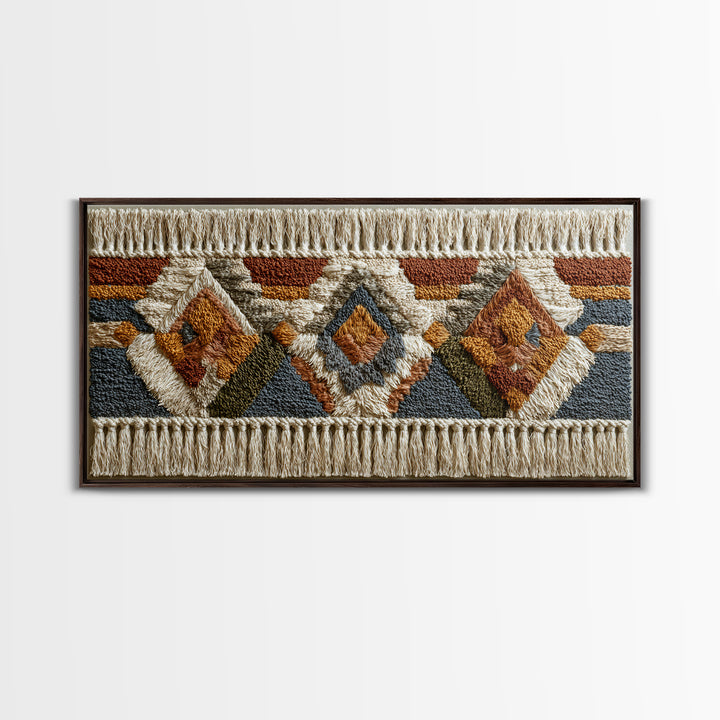 Macrame Geometric Fringe Pattern Framed Canvas Print, Boho Art, Contemporary Art, Living Room Decor, Abstract Art, Bohemian, BOH-2x1-75