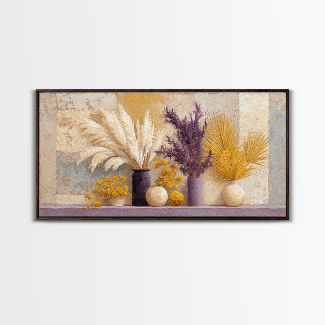 Bohemian Vase with Dried Pampas Grass Canvas Print, Boho Art, Abstract Wall Art, Living Room Decor, Oil Painting, Bohemian, BOH-2x1-77