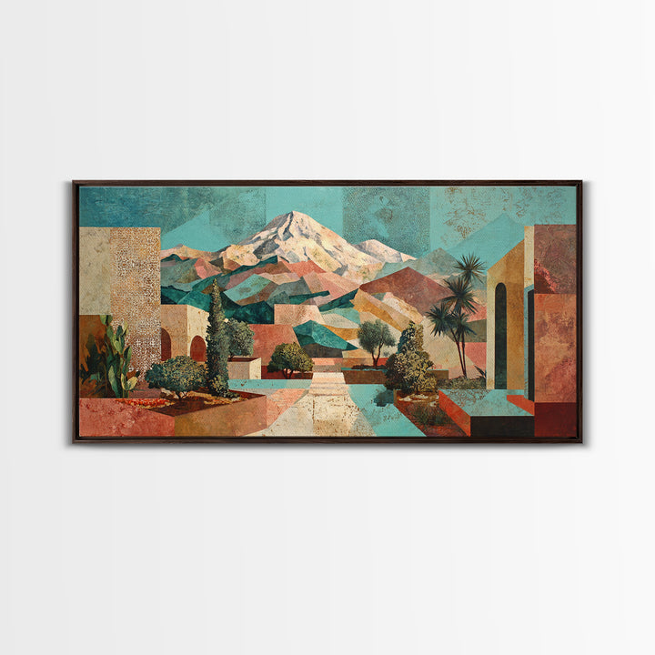 Earth Tone Mountain and River Abstraction Framed Canvas Print, Boho Art, Gallery Decor, Living Room Decor, Fine Art, Bohemian, BOH-2x1-79