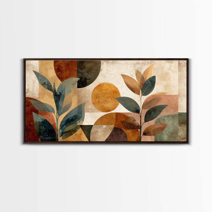 Moon Phases Above Botanical Silhouettes Canvas Print, Boho Art, Art Deco, Living Room Decor, Oil Painting, Bohemian, BOH-2x1-94
