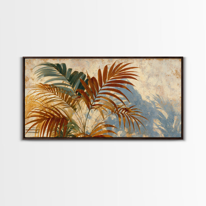 Terracotta Palm Leaves Framed Canvas Print, Boho Art, Boho Decor, Living Room Decor, Fine Art, Bohemian, Textured Painting, BOH-2x1-97