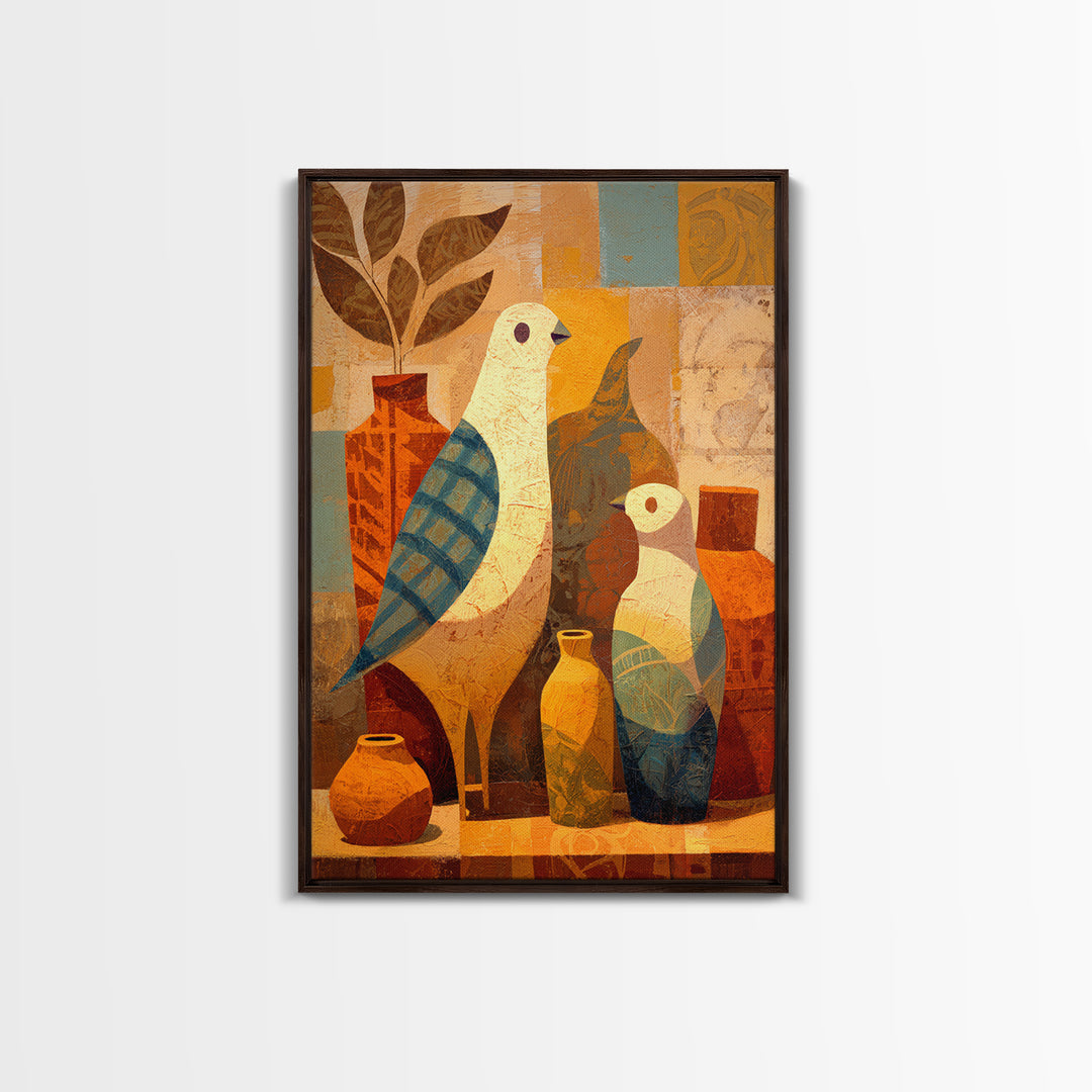 Boho Bird Pair Framed Canvas Print, Boho Art, Art Nouveau, Living Room Decor, Bohemian 500, Wall Print, Set of Prints, BOH-2x3-100