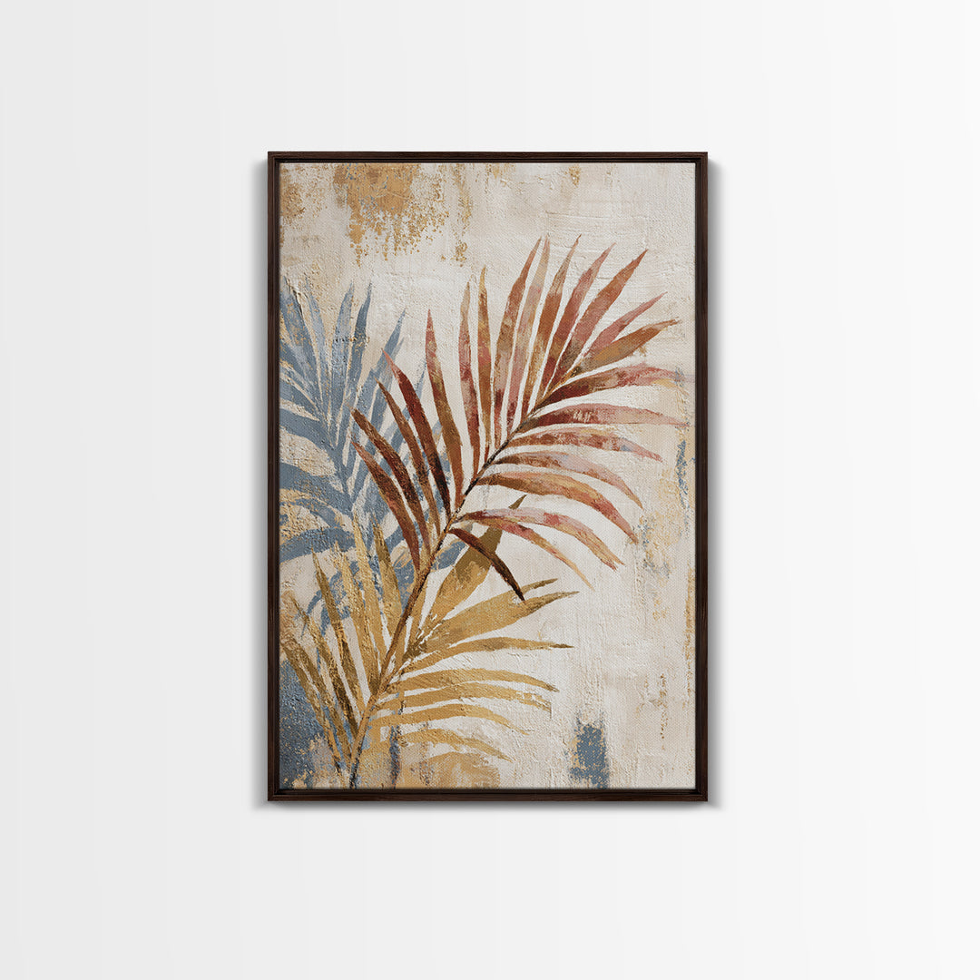 Terracotta Palm Leaves Framed Canvas Print, Boho Art, Digital Print, Living Room Decor, Fine Art, Bohemian, Gallery Decor, BOH-2x3-13