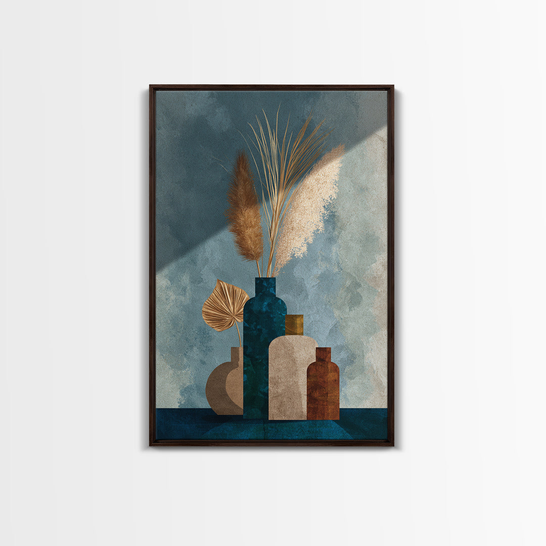 Bohemian Vase with Dried Pampas Grass Framed Canvas Print, Boho Art, Printable Art, Living Room Decor, Abstract Art, Bohemian, BOH-2x3-17