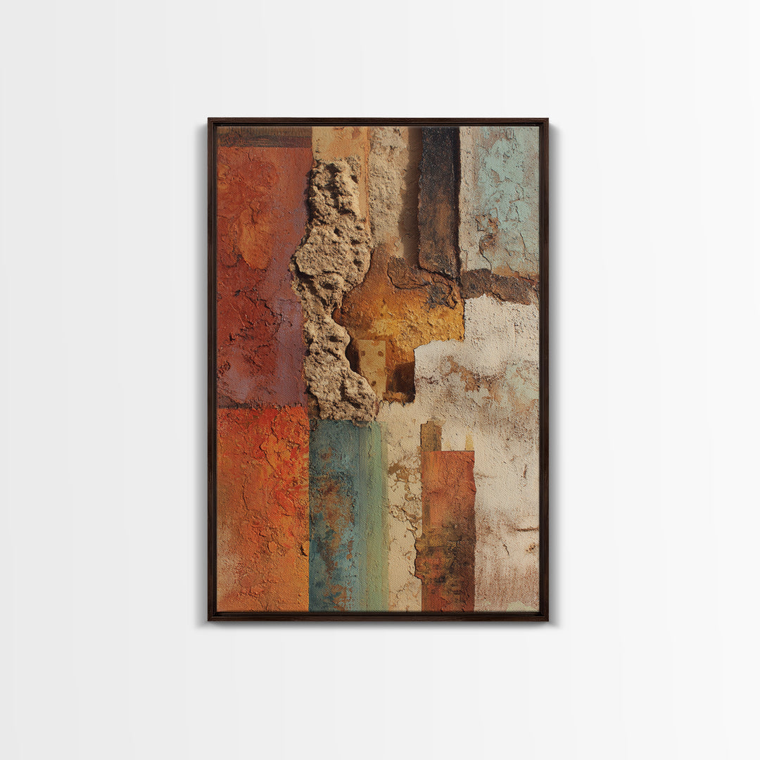 Earth Tone Mountain and River Abstraction Framed Canvas Print, Boho Art, Digital Wall Art, Living Room Decor, Bohemian, BOH-2x3-19