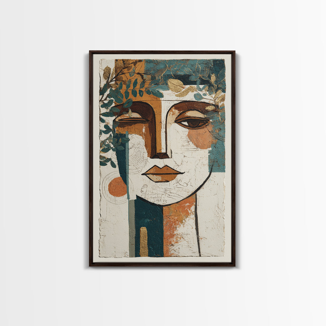 Minimal Black Line Figure Framed Canvas Print, Boho Art, Garden Art, Living Room Decor, Watercolor Art, Bohemian, BOH-2x3-20