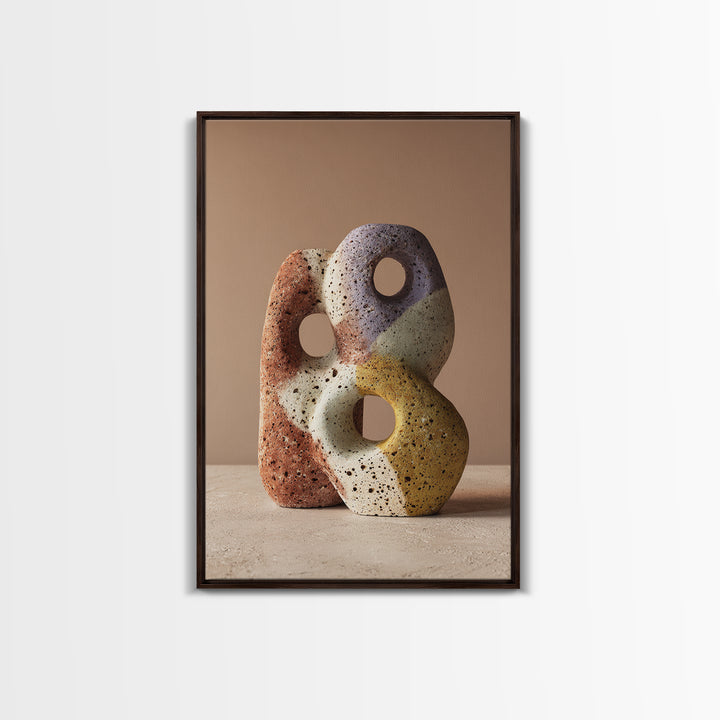 Abstract Clay Shapes Framed Canvas Print, Boho Art, Contemporary Art, Living Room Decor, Abstract Art, Bohemian, Art Deco, BOH-2x3-24