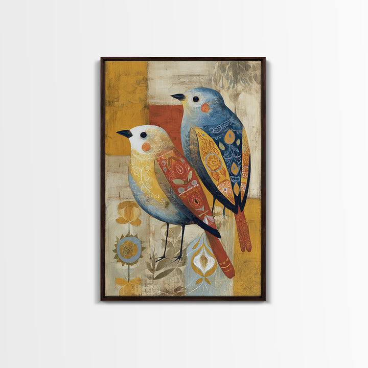 Boho Bird Pair Framed Canvas Print, Boho Art, Gallery Decor, Living Room Decor, Fine Art, Bohemian, Home Decor, Wall Decor, BOH-2x3-28
