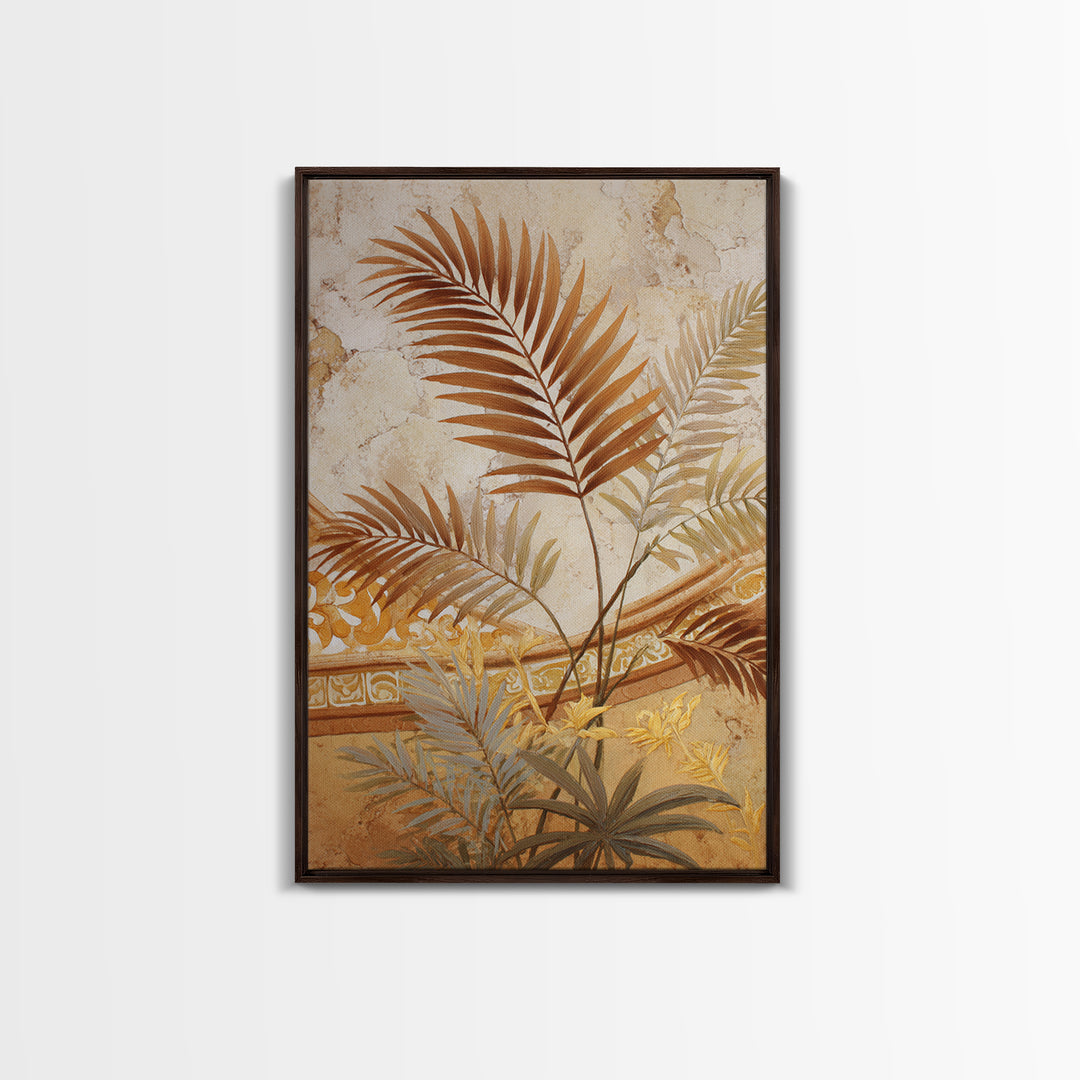 Terracotta Palm Leaves Framed Canvas Print, Boho Art, Digital Print, Living Room Decor, Fine Art, Bohemian, Gallery Decor, BOH-2x3-37