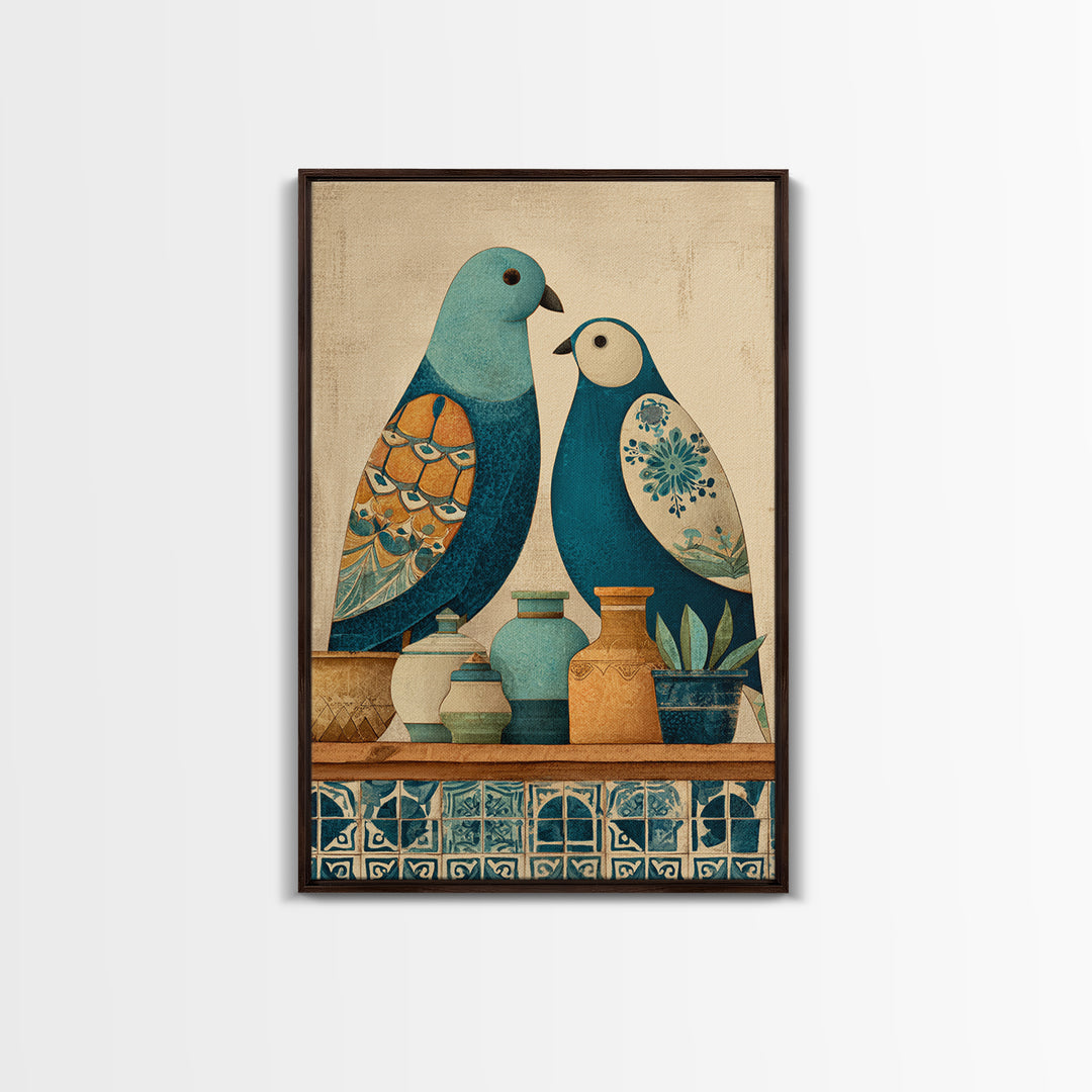 Boho Bird Pair Framed Canvas Print, Boho Art, Printable, Living Room Decor, Bohemian, Abstract Wall Art, Boho Wall Art, BOH-2x3-4