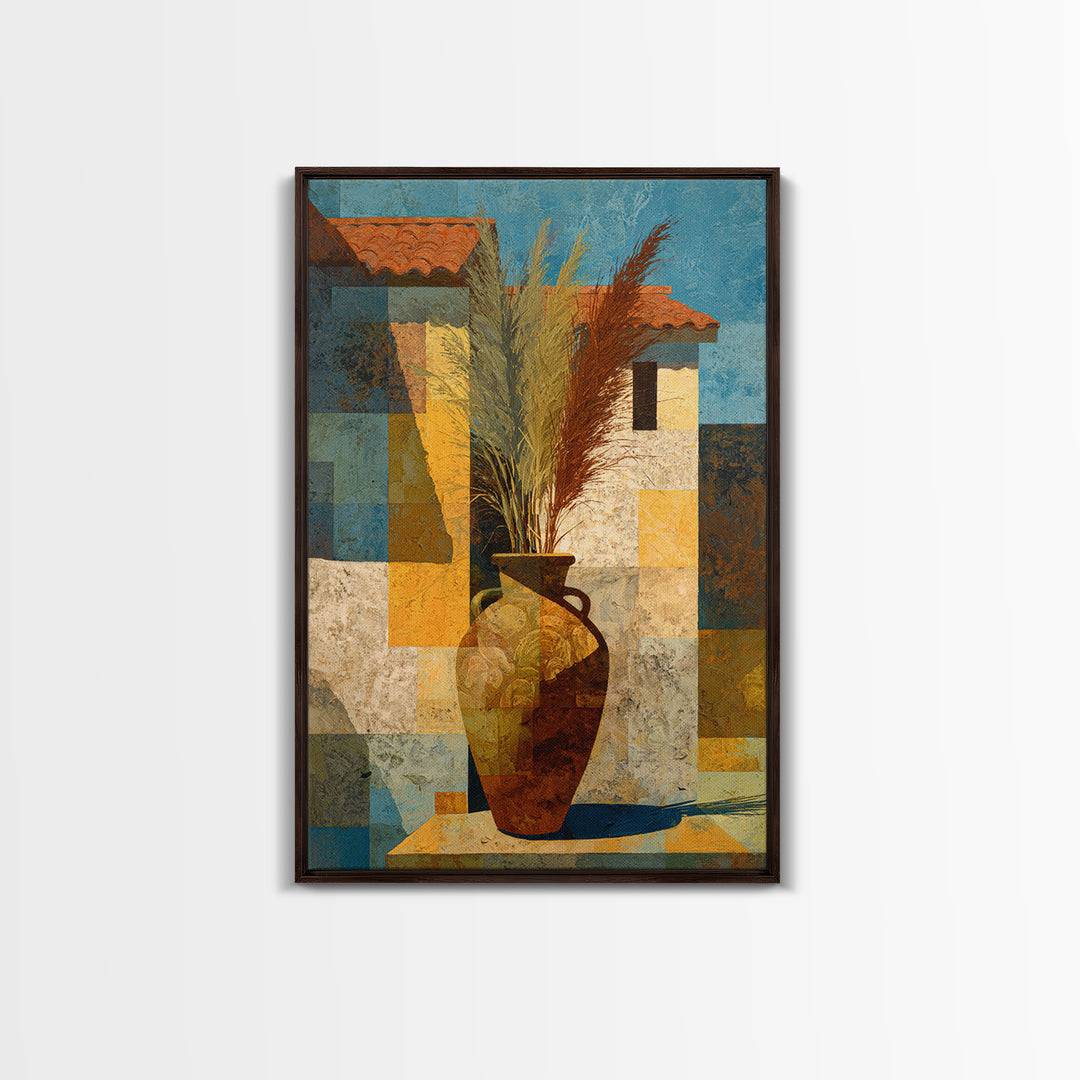 Bohemian Vase with Dried Pampas Grass Framed Canvas Print, Boho Art, Printable Art, Living Room Decor, Abstract Art, Bohemian, BOH-2x3-41