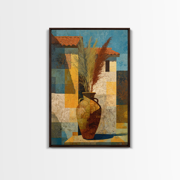 Bohemian Vase with Dried Pampas Grass Framed Canvas Print, Boho Art, Printable Art, Living Room Decor, Abstract Art, Bohemian, BOH-2x3-41