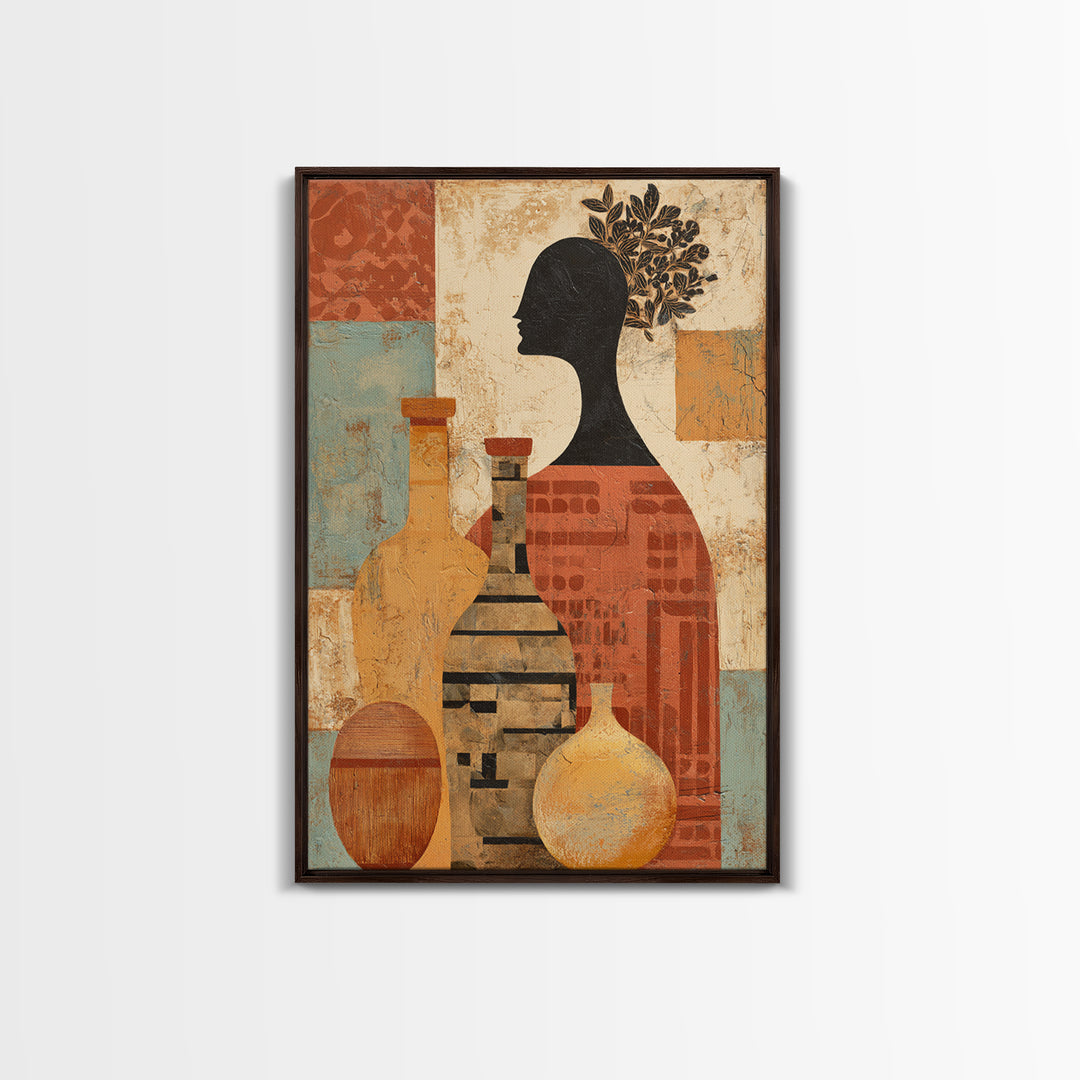 Minimal Black Line Figure Framed Canvas Print, Boho Art, Prints, Living Room Decor, Watercolor Art, Bohemian, Abstract Art, BOH-2x3-44