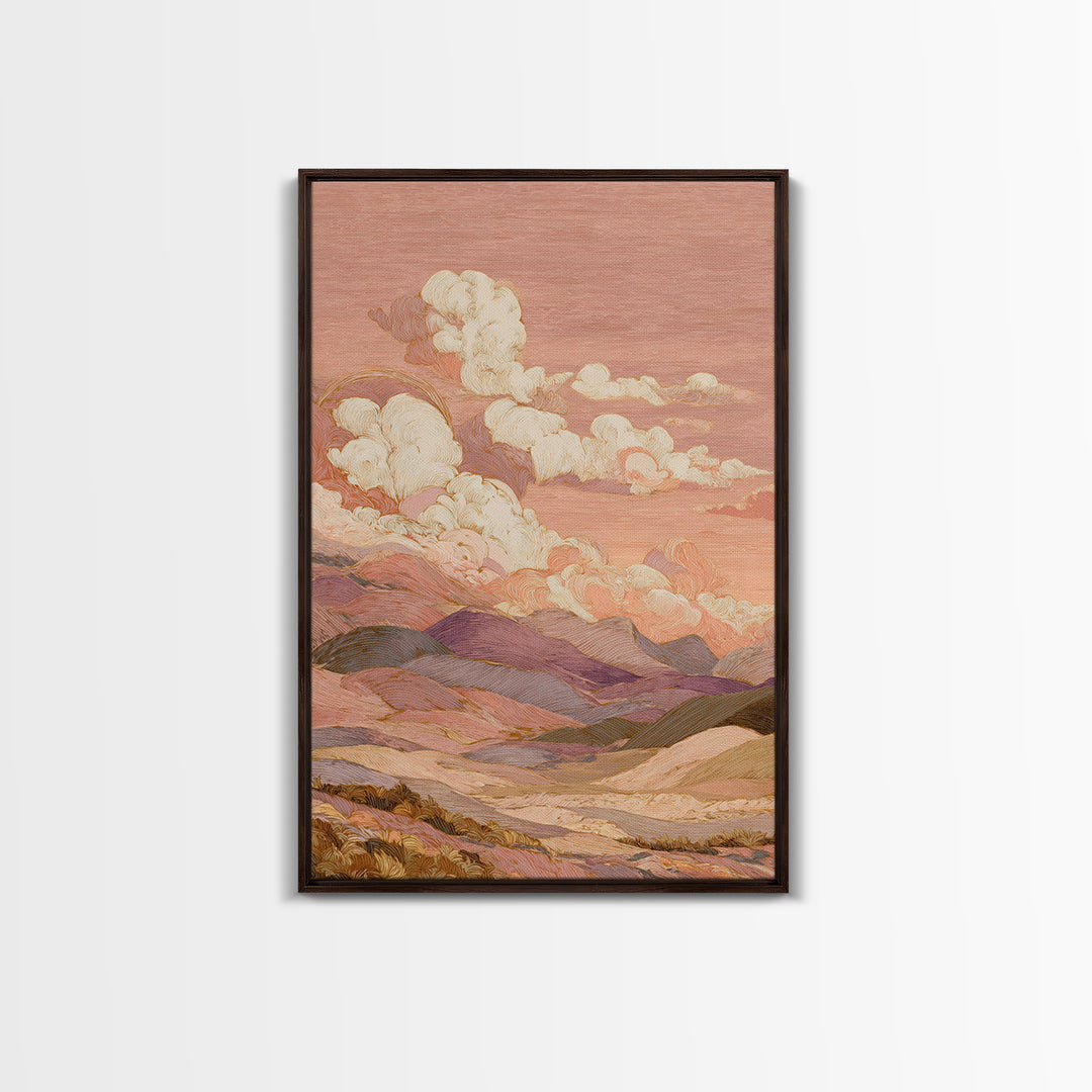 Sunrise over Rolling Dunes in Muted Peach Canvas Print, Boho Art, Abstract Art, Living Room Decor, Watercolor Art, Bohemian, BOH-2x3-5