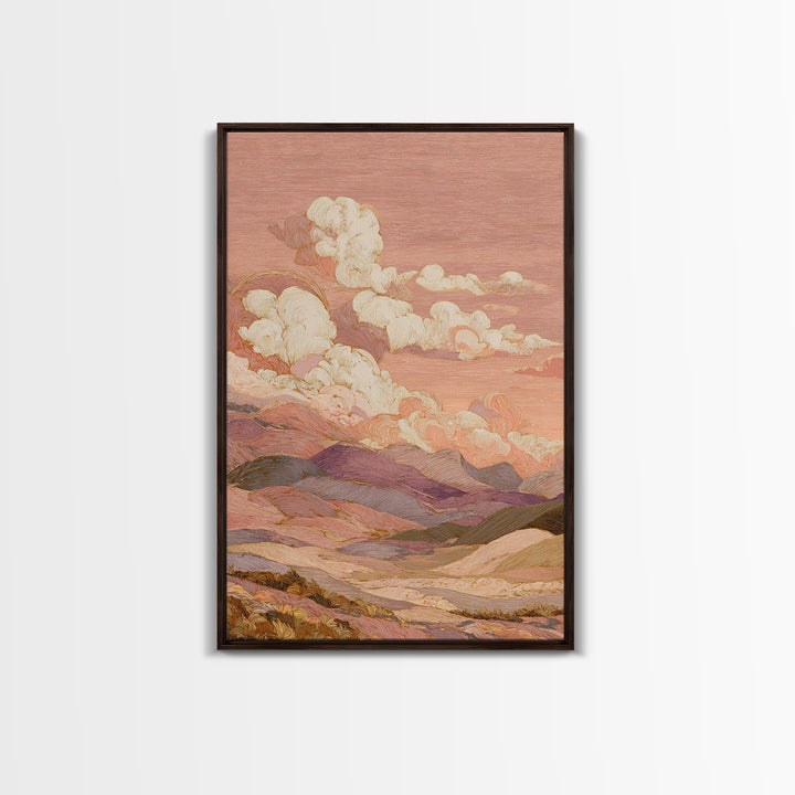 Sunrise over Rolling Dunes in Muted Peach Canvas Print, Boho Art, Abstract Art, Living Room Decor, Watercolor Art, Bohemian, BOH-2x3-5
